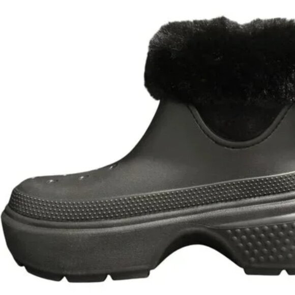 Crocs Chunky Stomp Black Faux Fur Lined Boots, Size 13M - Picture 1 of 2